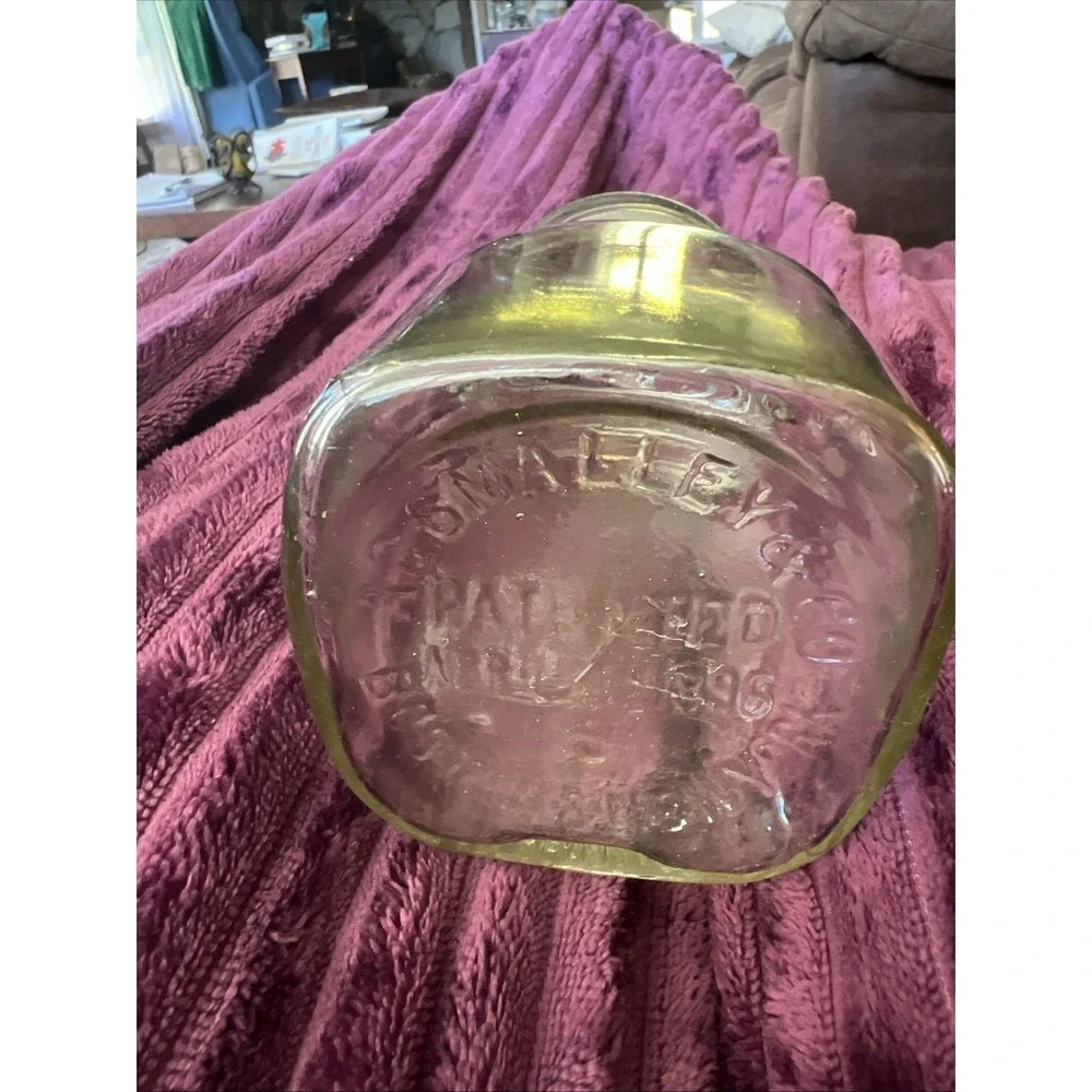 Antique A G Smalley 1896 Embossed Glass Royal Fruit Jar Pint Boston New York